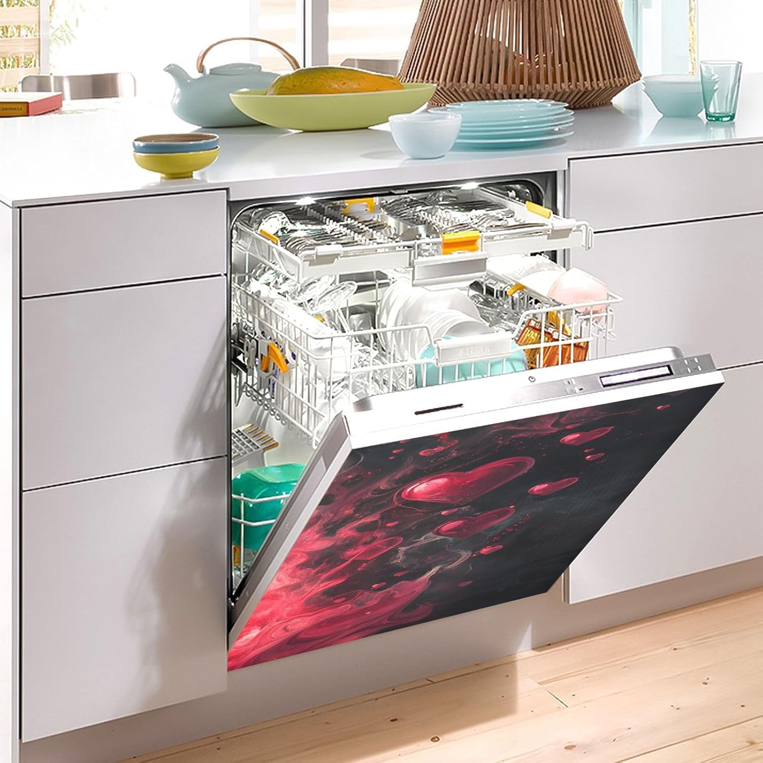 Dishwasher Magnet Cover Large Magnetic Stickers Red Heart Front Dishwasher Cover Reusable Decal for Home Kitchen Anti-Scratch Refrigerator Decorative Lid Washing Machine Laundry 23