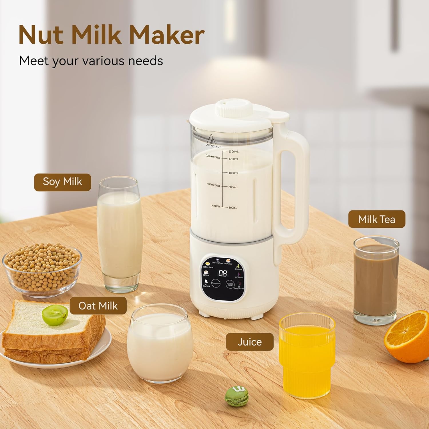8 in 1 Nut Milk Maker Blender With 20 Bladers,40oz Soy, Almond, Oat, Coconut, Plant Based and Non Dairy Beverages, Automatic Soybean Machine With Delay Start/Keep Warm/Boil Water/Auto-clean