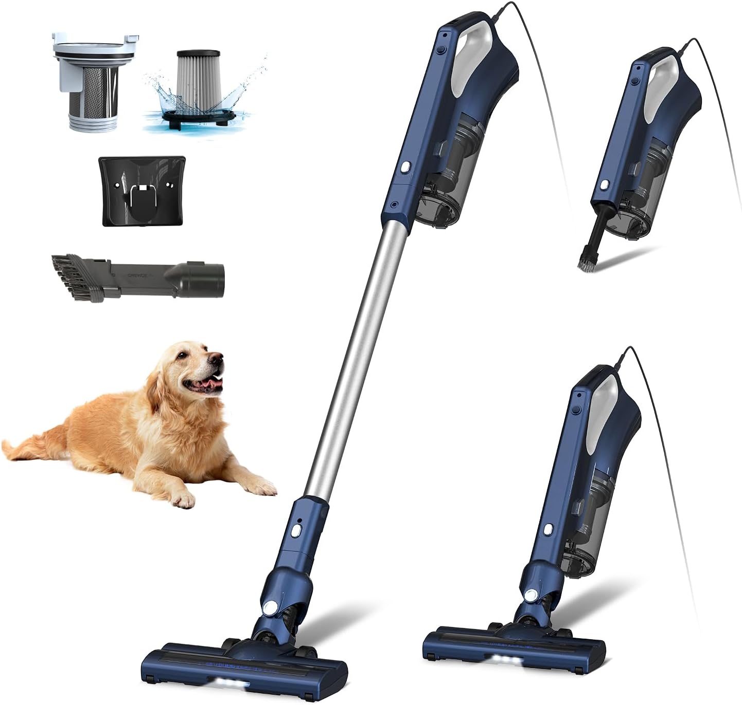 Corded Stick Vacuum Cleaner for Home Pet Hair, 600W 16.7Ft Cable Ultra-Lightweight Vacuum Cleaner with Powerful Suction for Carpet Tile and Hard Floor Handheld Vac(VA002)