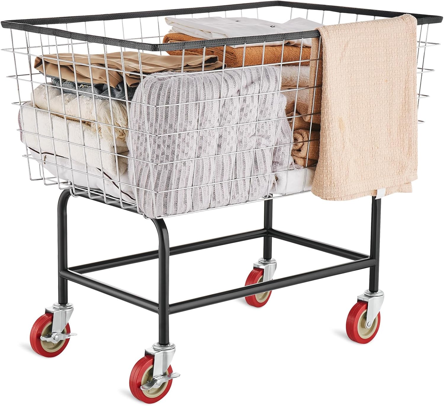 VEVOR Wire Laundry Cart, 3.8Bushel Wire Laundry Basket with Wheels, 32.5''x21.3''x29.9'', Commercial Laundry Basket, Steel Frame with Chrome Finish, 4'' Casters, Wire Cart for Laundry