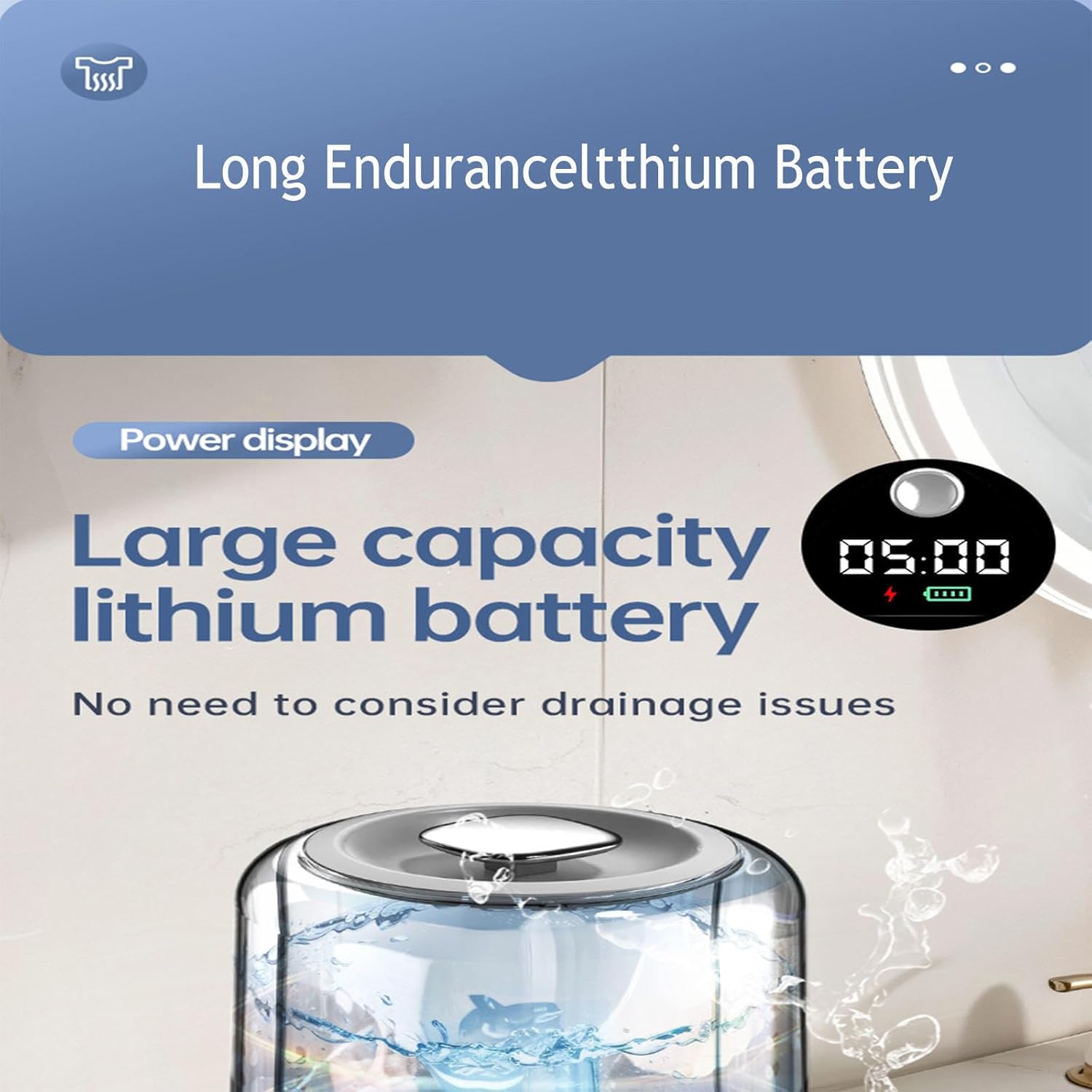 Small Washing Machine for Underwear 360° blue light disinfection 1.5L Portable Mini Washer USB Charging with 2 Modes for Home, Apartment, Camping, Travel, RV