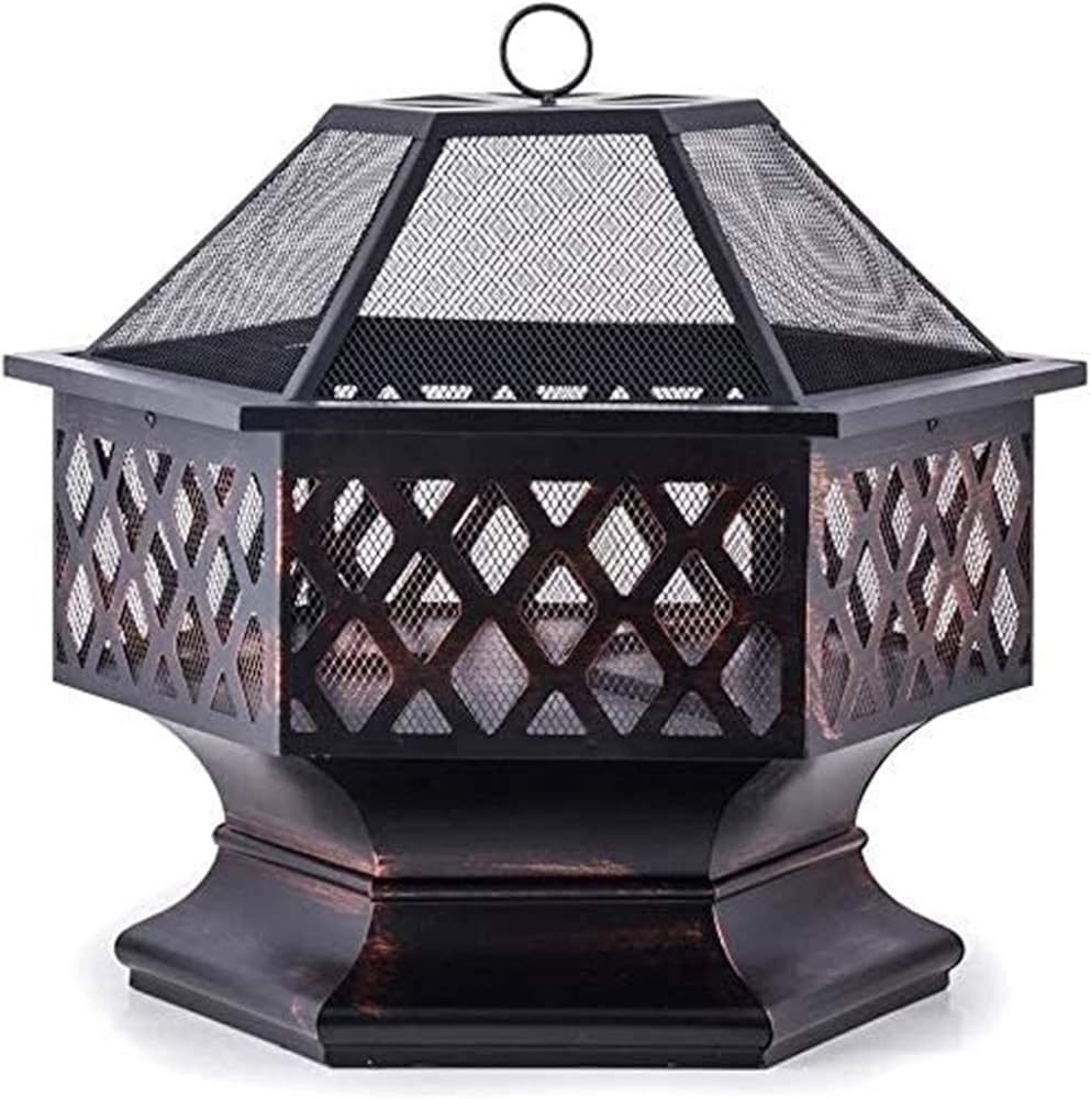 Fire Pits Outdoor Wood Burning Fire Pit Garden Stove Fireplace Iron Brazier Wood Burning Coal Pit Shaped with Spark Screen Cover and Fire Pit Tongs with Cover BBQ Cooking for Outside Camping Backyar