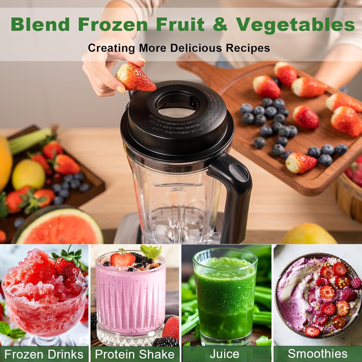 Powerful Blender for Kitchen 1500W, 68 Oz Large Capacity Countertop Blender for Smoothie with Stainless Steel Blades, BPA Free, Frozen Drinks, Ice Crush, Protein Shakes (Silver)