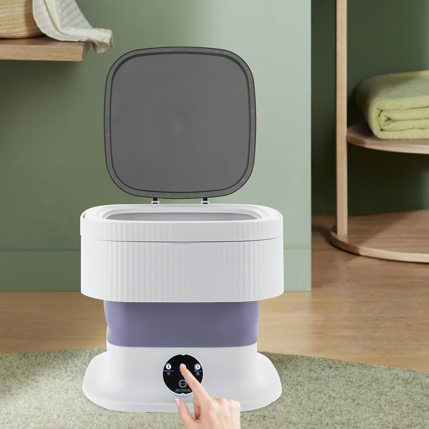 Foldable Portable Washing Machine,10L Mini Washer w/3 Deep Cleaning Modes for Underwear, Baby Clothes and Other Small Items - Semi-automatic Laundry Washer with Drain Basket,40W 320rpm (Purple)