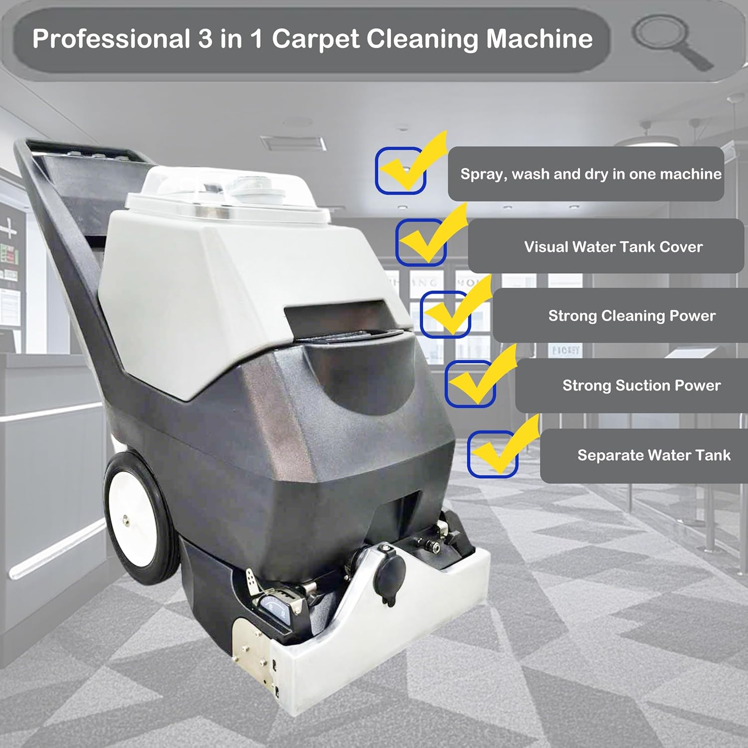 INTSUPERMAI Commercial Carpet Cleaning Machine Carpet Extractor Cleaner 3-in-1 Dry/Wet Cleaner Sofa Curtain Floor Cleaning Machine 70L Tank 110V