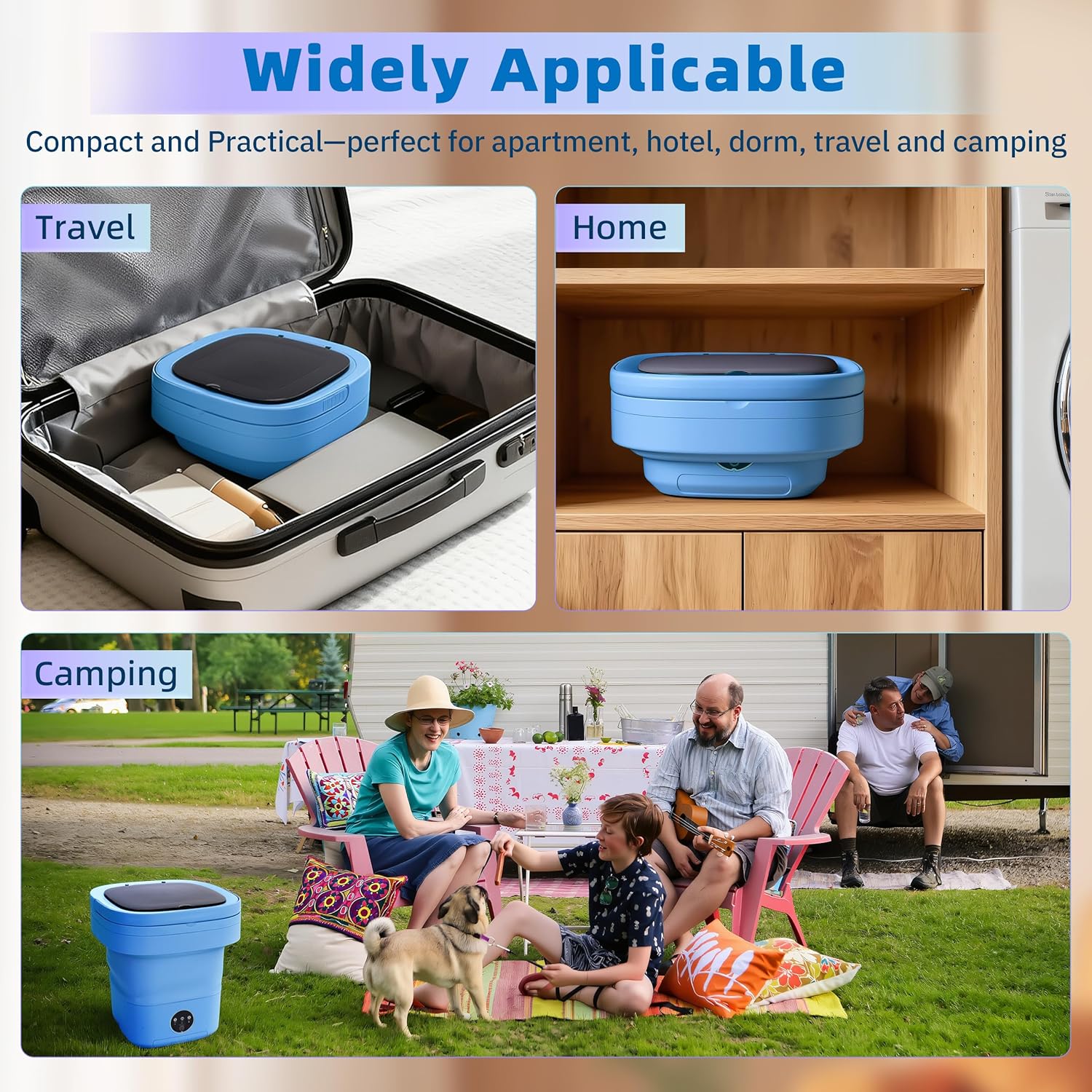 Portable Laundry Machine, 16L Foldable Washer and Dryer with 3 Deep Cleaning Modes, Suitable for Small Clothes, Ideal Mini Laundry Machine for Home, Camping, Hotel and Apartment(Blue)