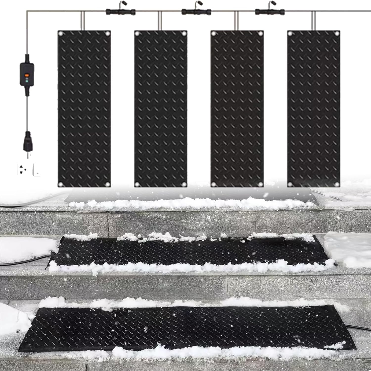Heated Snow Melting Mats for Entrances, Outdoor Non-Slip Heated Outdoor Walkway Mat Heated Driveway Pad,Non-Slip Winter Outdoor Snow Mat,Winter Removal and Ice Melt Products,4 Piece,10x48inch