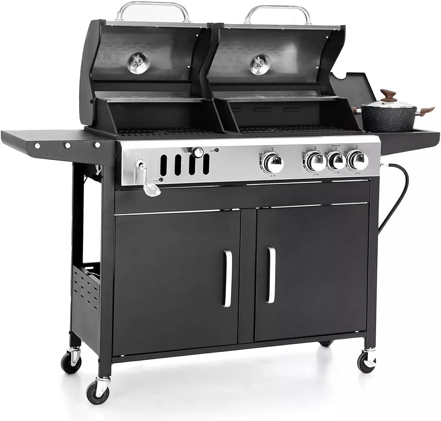 Generic Thaweesuk Shop New 2024 Gas BBQ Grill with Side Burner Gas Charcoal Combo Black Outdoor Cooking Grill 4-Burner Remove Smoker Portable 60.8