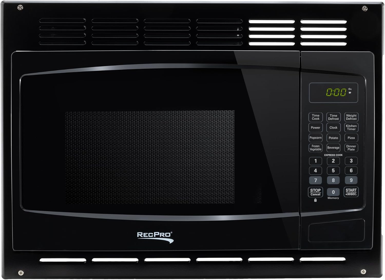 RecPro RV Microwave with Trim Kit | 1.0 Cu. Ft. | 900W | Direct replacement for Greystone and High Pointe (Black)