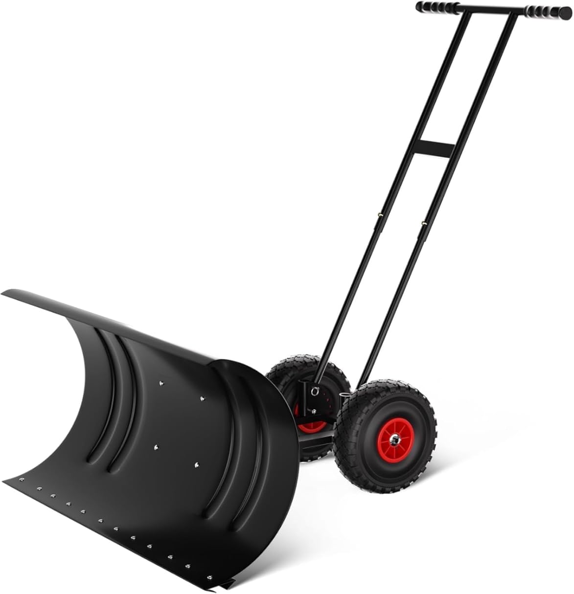 29”Wheeled Push Snow Shovel with Adjustable Blade and Handle Height, Ergonomic Handle for Clearing Snow(Black)