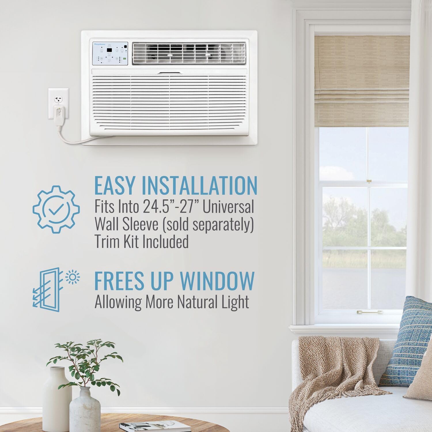 Keystone 10,000 BTU Through the Wall Air Conditioner and Dehumidifier, 115V, Through the Wall AC Unit for Bedroom, Bathroom, Nursery, Small-Medium Sized Rooms up to 450 Sq.Ft., Quiet, High Efficiency