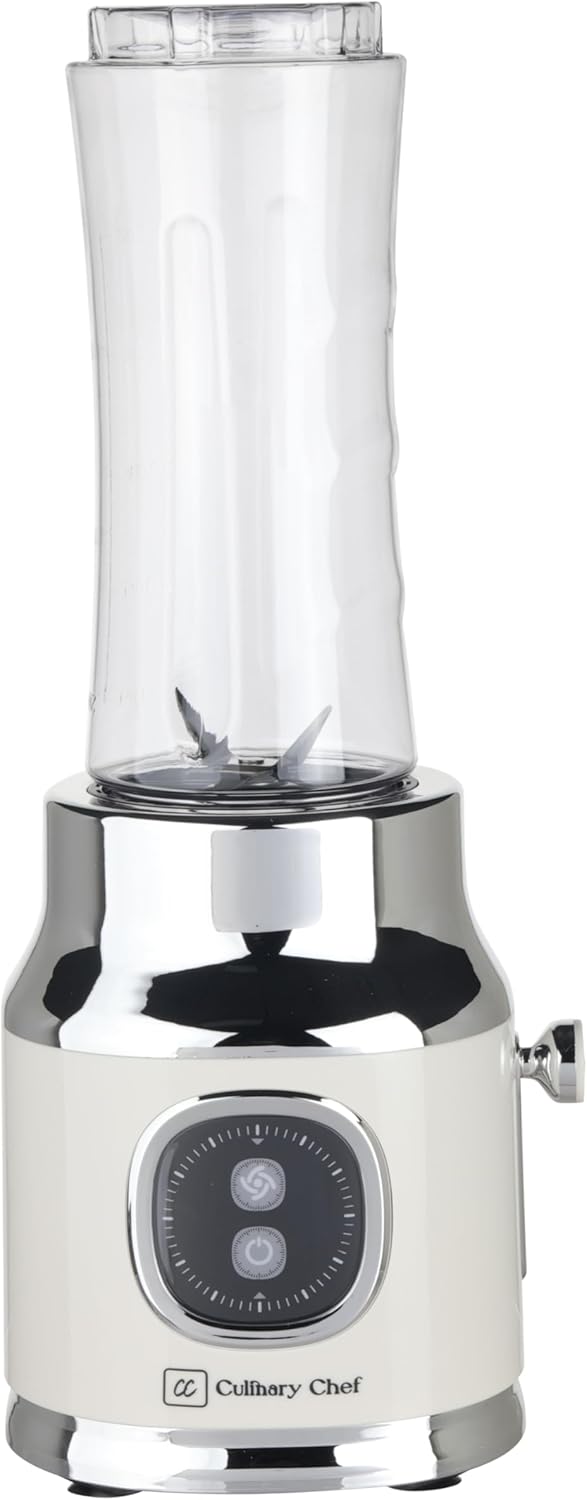 CULINARY CHEF Retro Smoothie Maker Blender with Mason Jar, Perfect for Shakes and Smoothies, 300-Watt, Cream