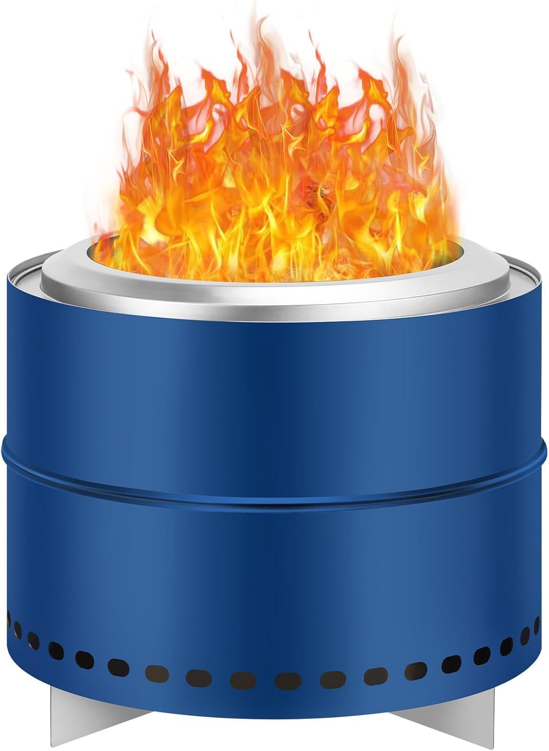 19.5 Inch Smokeless Fire Pit, Stainless Steel Outdoor Portable Fire Pit, Smokeless Outdoor Stove with Stand, Carry Bag & Removable Ash Pan, Stove Bonfire for Patio, Camping, Blue
