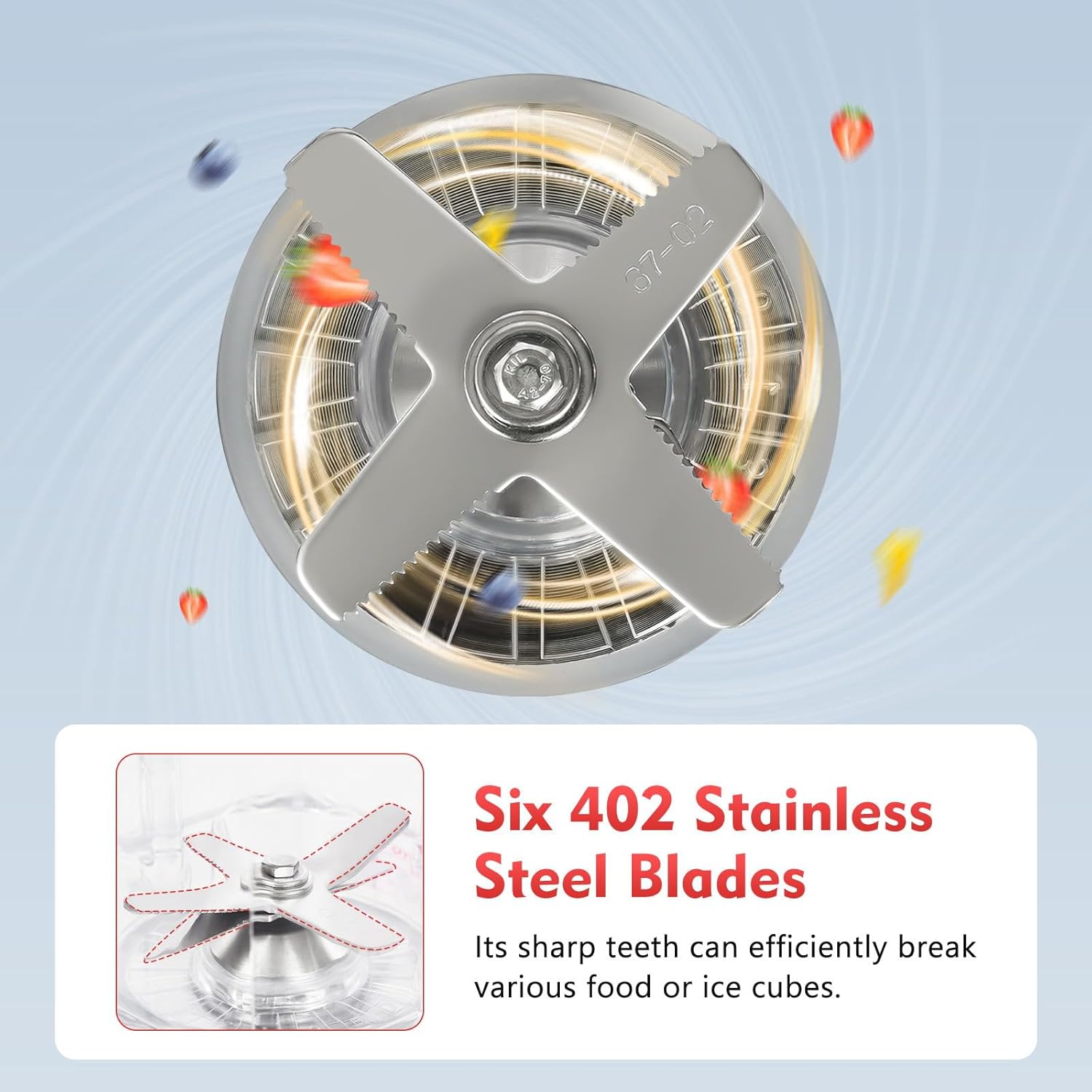 Smoothie Blender, 2200W Electric Blender with 6-edge 402 Stainless Steel Blade, 68oz BPA Free Jar, Small Smoothie Blender with Low Noise 80DB, for Milkshakes Smoothies Sauces Fresh Juices