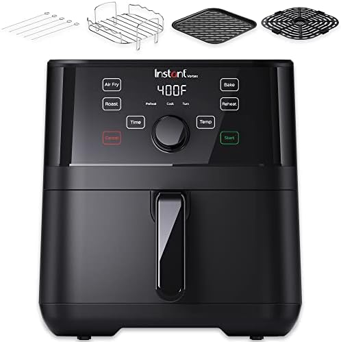 Instant Pot Vortex 5.7QT Air Fryer With Accessories, Custom Smart Cooking Programs, 4-in-1 Functions that Crisps, Roasts, Bakes and Reheats, 100+ In-App Recipes, from the Makers of Instant Pot, Black