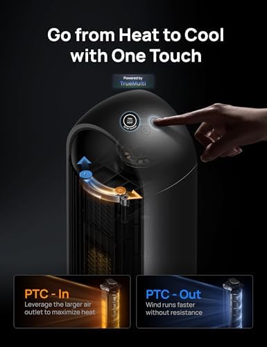 Dreo Tower Fan and Heater Combo, 29.2ft/s Standing Fans for Bedroom, 17 Levels, 6 Modes, 120° Oscillation, 42 Inch, 12H Timer, 25dB Quiet, with Remote, for Office, Large Room, Silver