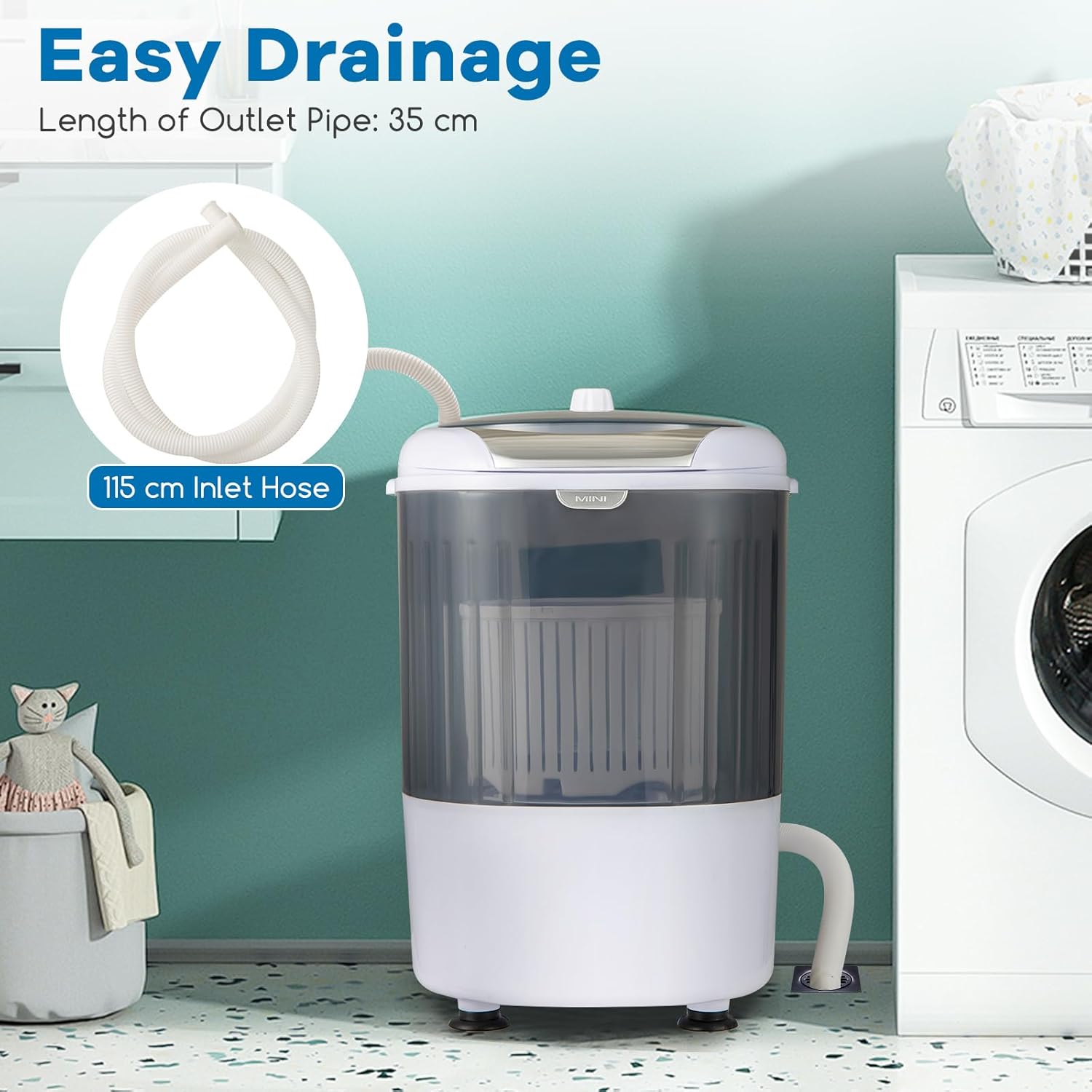 MEDIMALL GX24977-PE, Mini Washer and Spinner Combo, 5.5lbs, Semi-automatic Compact Laundry Apartment Dorm RV Portable Washing Machine, 5.5 LBS Capacity