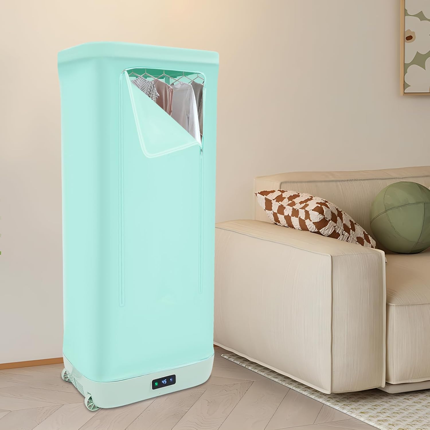 Folding Portable Clothes Dryer Automatic Ironing Machine Household Mini Quick Drying Dryer Clothes Wringer, Wardrobe Dryer with One Shelf for Apartment, RV, or Other Compact Spaces