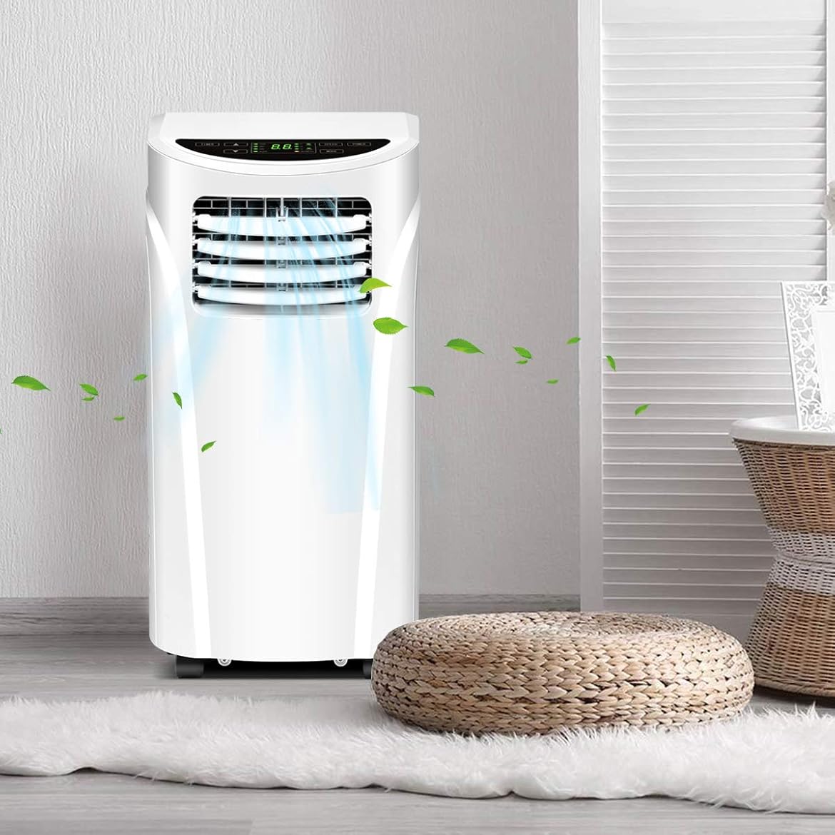 LDAILY Moccha 10000 BTU Portable Air Conditioner, 3-in-1 Cooler Fan Dehumidifier with 2 Fan Speeds, Remote Control and Digital LED Display Ultra-Quiet for Small Room Home Office