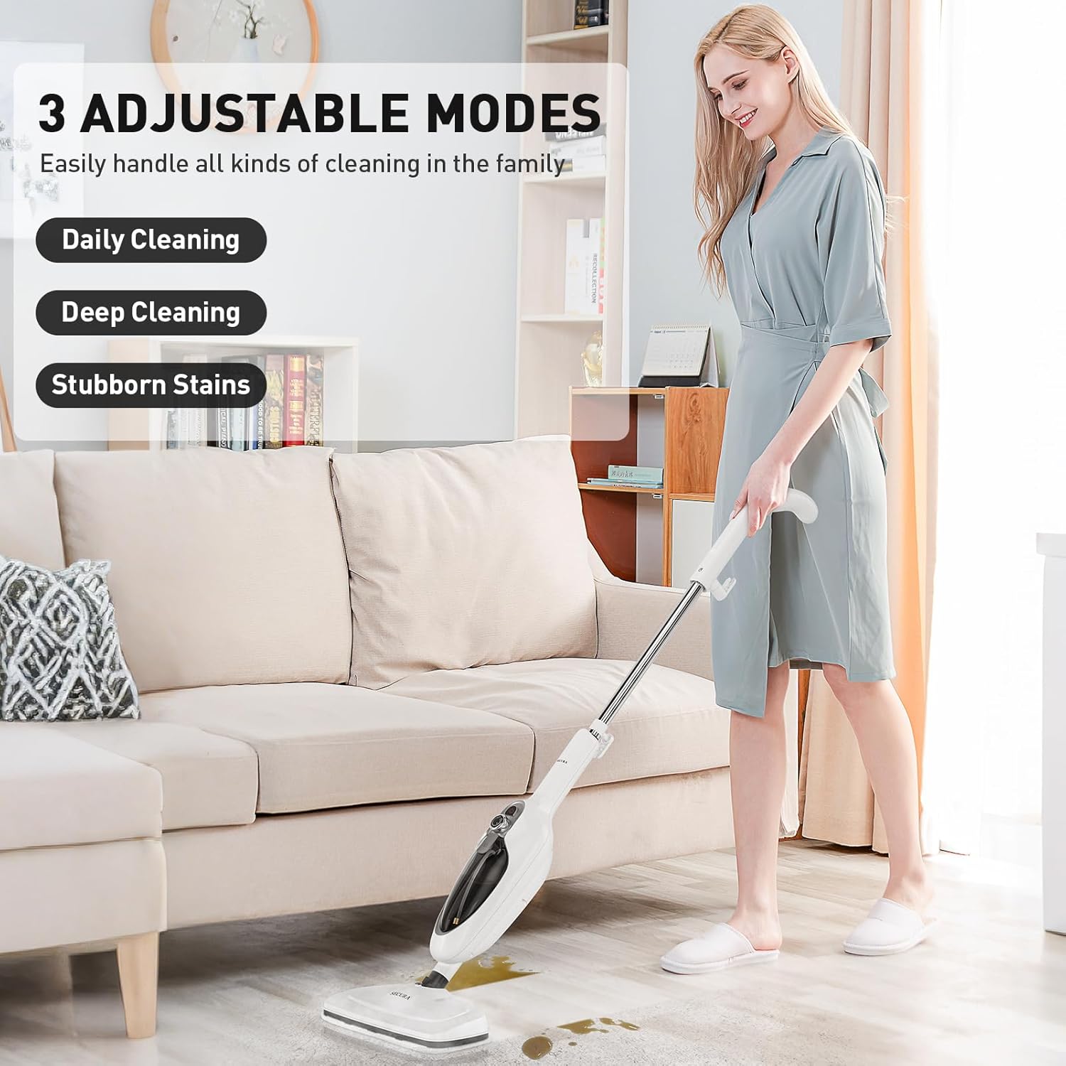 Secura Steam Mop 10-in-1 Convenient Detachable Steam Cleaner, White Multifunctional Cleaning Machine Floor Steamer with 3 Microfiber Mop Pads