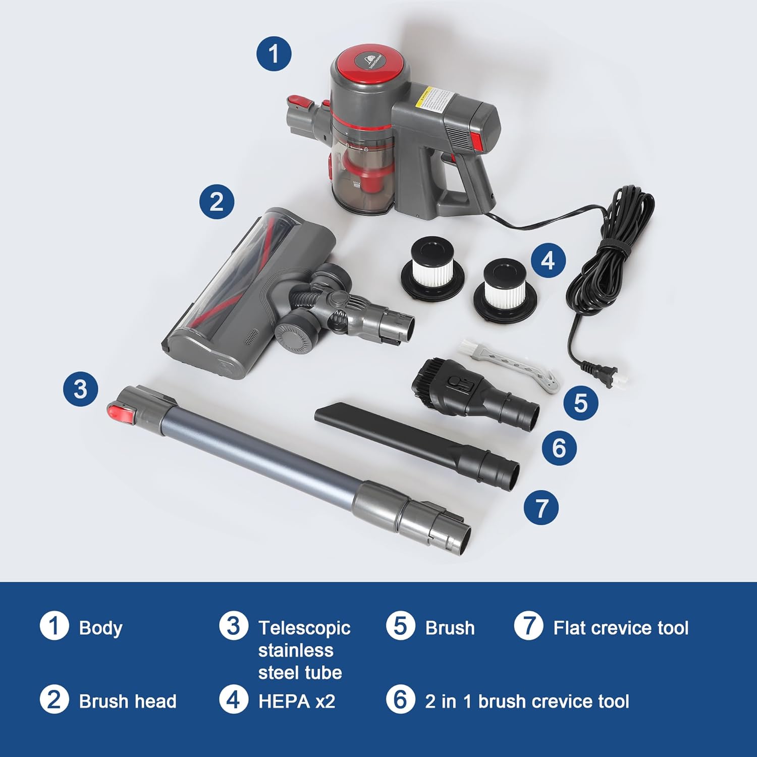 Intercleaner Corded Vacuum Cleaner, 20KPa Powerful Suction with 600W Motor Electric Floor Brush, Lightweight 4 in 1 Bagless Stick Vac with Handheld, for Hardwood Floor Carpet Car Pet Hair