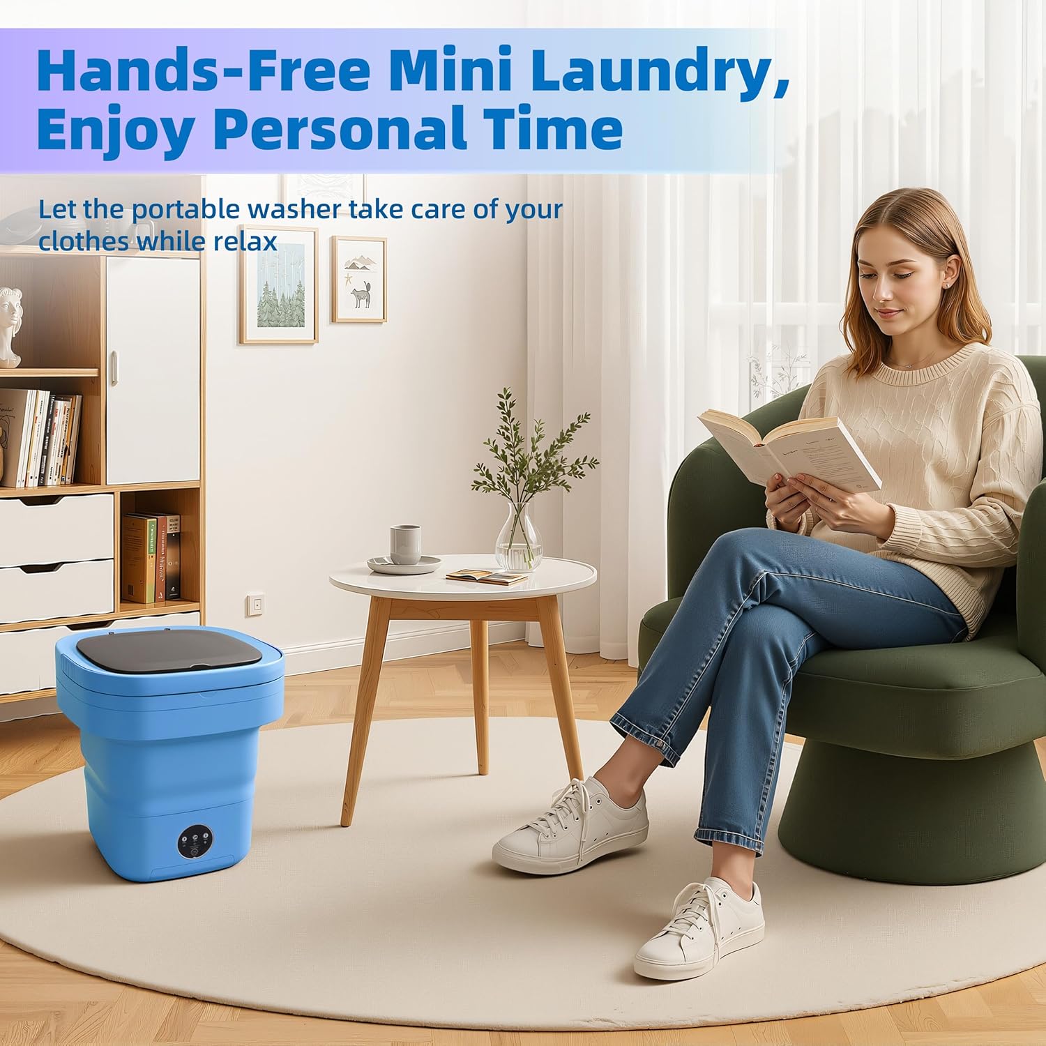 Portable Laundry Machine, 16L Foldable Washer and Dryer with 3 Deep Cleaning Modes, Suitable for Small Clothes, Ideal Mini Laundry Machine for Home, Camping, Hotel and Apartment(Blue)