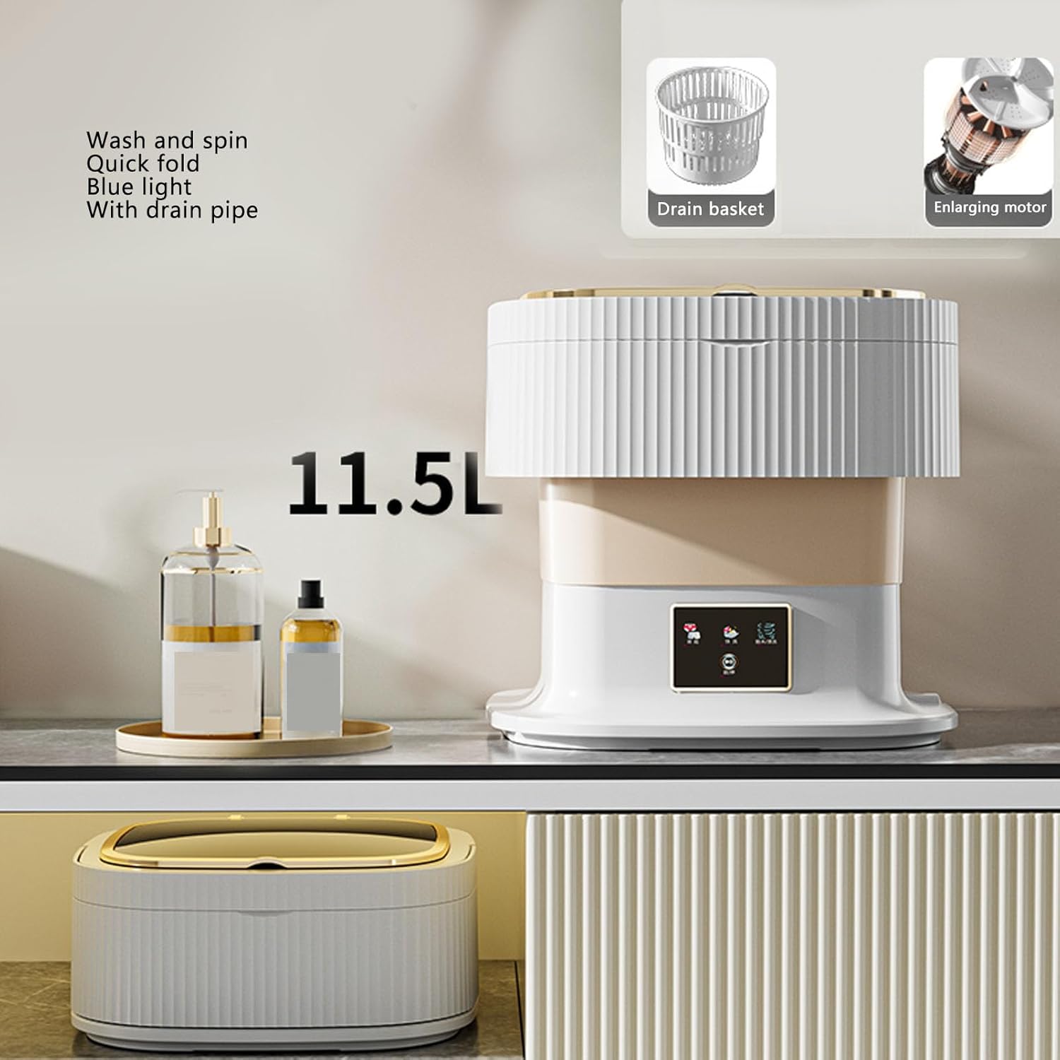 11.5L Mini Laundry Washer with 3 Timer Modes for Underwear Portable Washing Machine Mini Foldable Washer with Drain Hose (US Plug)