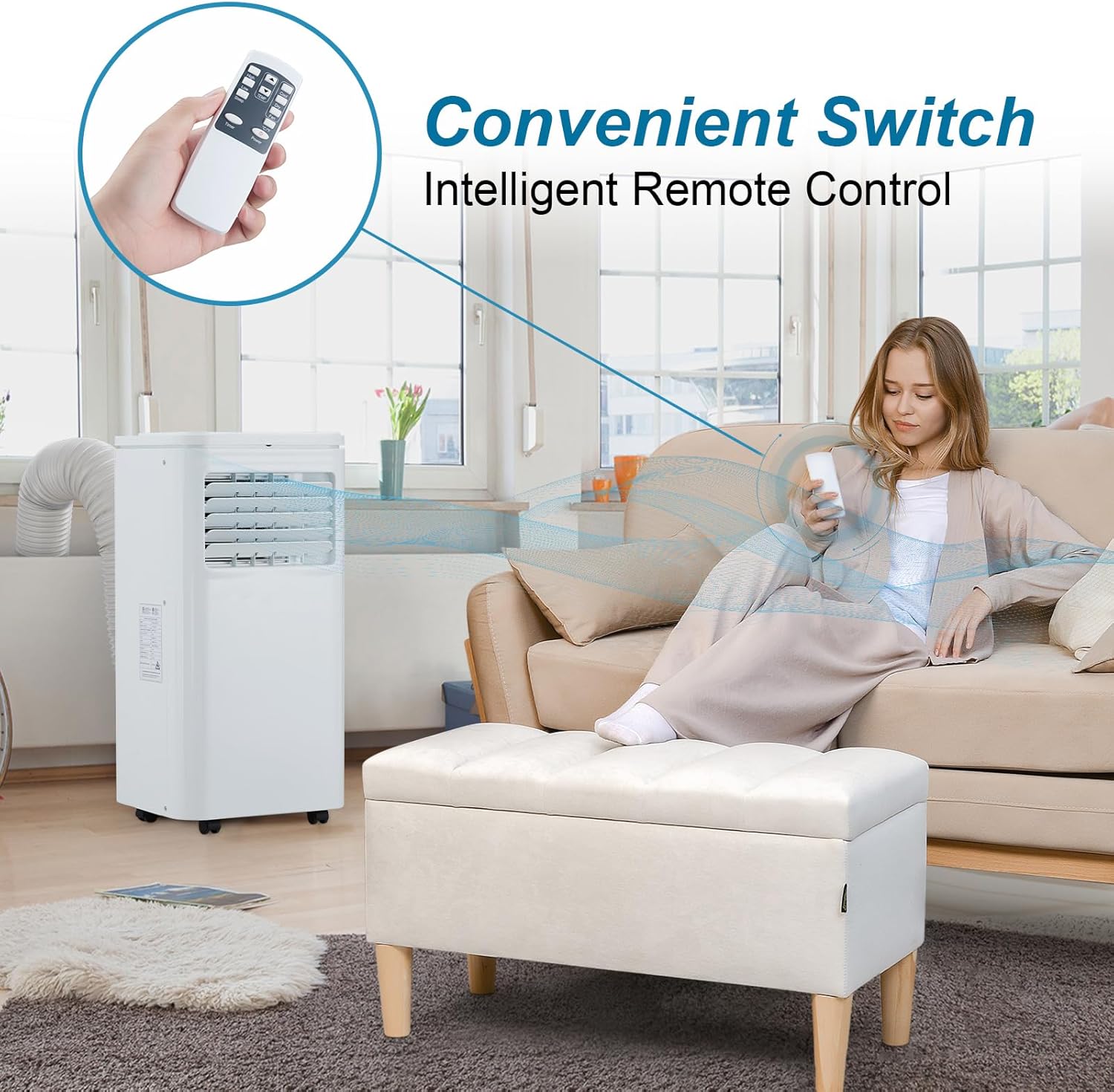 Portable Air Conditioner, 10,000 BTUs Portable AC Unit 4-in-1 Modes with Fan & Dehumidifier, Fast Cooling for Rooms up to 450 sq. ft, Quiet 51dB, Easy Setup Installation Kits for Home Dorms