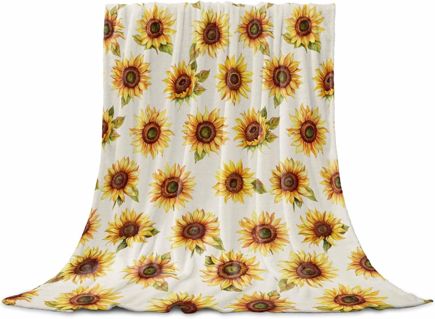 Beige Sunflowers Fall Flannel Fleece Throw Blanket, Thanksgiving Botanical Floral Microfiber Soft Fleece Blankets for All Season, Decorative Cozy Fluffy Plush for Household, Office, 30