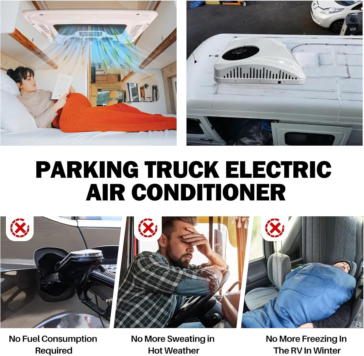 9000 BTU Camper AC Unit with Heat 12V AC/Heater Unit, 12 Volt RoofTop Air Conditioner, RV Air Conditioner Heater Combo, Quiet A/C Unit, Heating & Cooling For Motorhome, Truck, Enclosed Trailer, Van