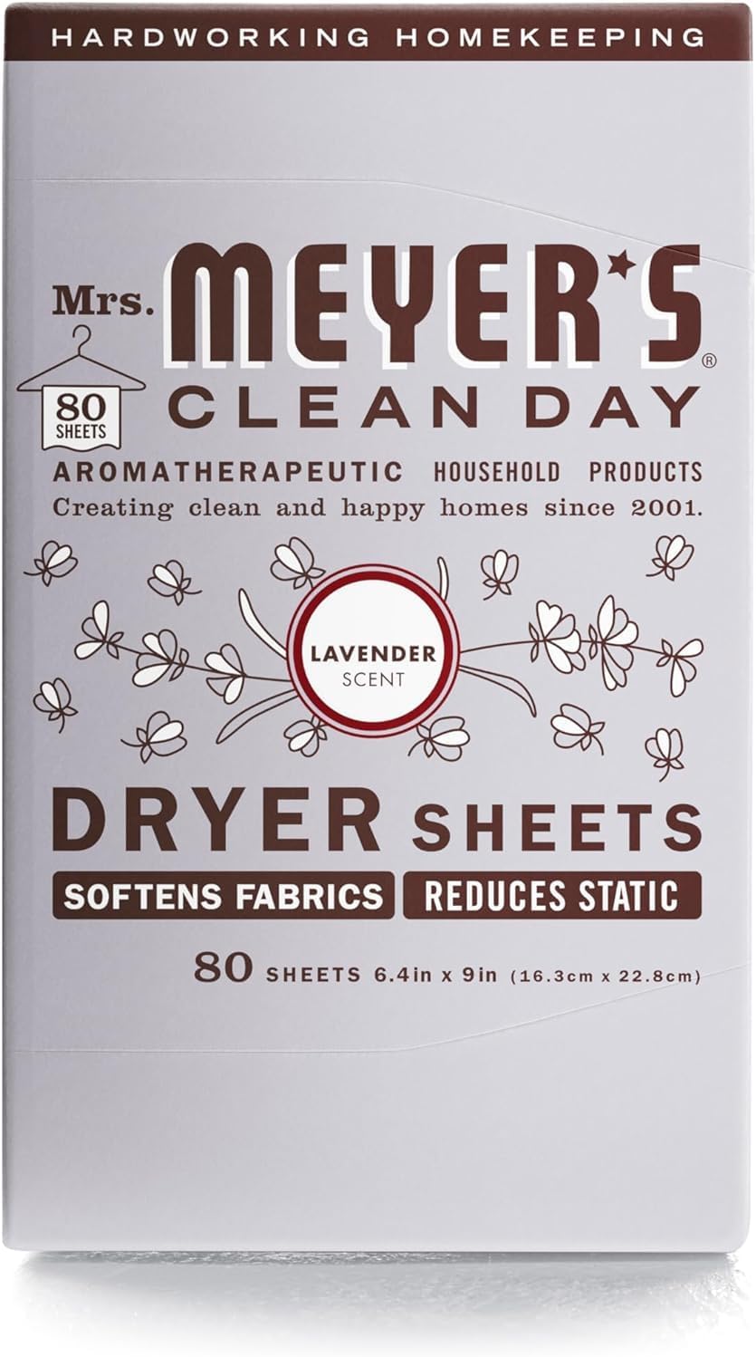 Mrs. Meyer's Clean Day Dryer Sheets, Lavender, 80 Count (Pack of 12)