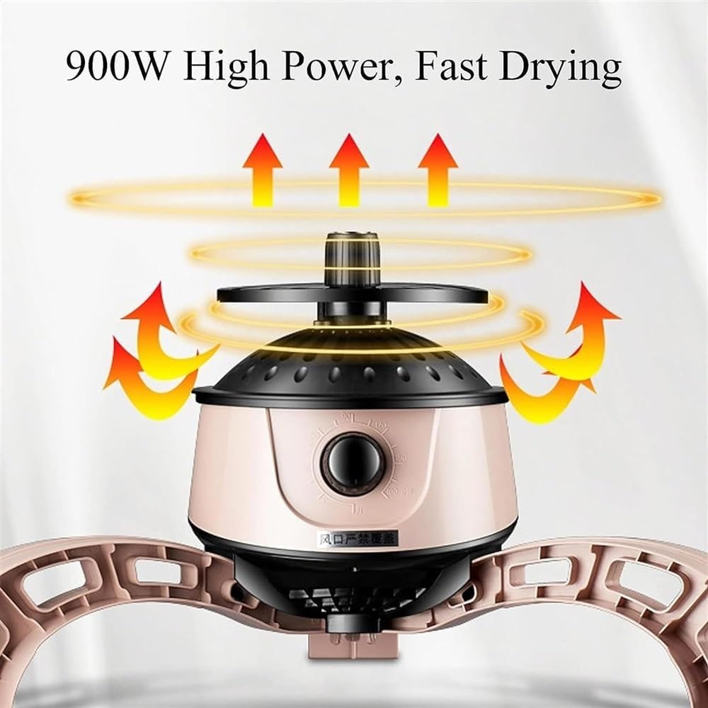 Stand Style Clothes Dryers Indoor, 220v/900w Folding Mini Drying Rack with Constant Temperature 65±5℃ Weight Capacity 15kg One-Button Rotation to Adjust Temperature 0-180° Temperature Range