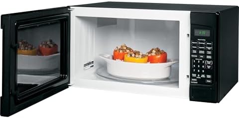 GE JES2051DNBB Countertop Microwave Oven, 1,200-watt Capacity, 2.0 Cubic Ft., 8 Auto Setting Cooking Settings, Kitchen Essentials for the Countertop, Dorm Room or Apartment, Black