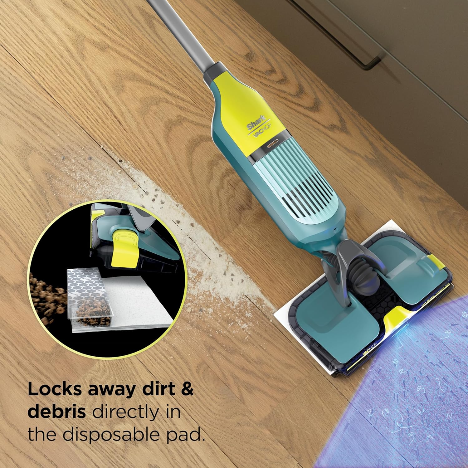 Shark VACMOP Reveal New Cordless Hard Floor Cleaner, Vacuum & Spray Mop, Powerful Suction, Lightweight, Illumination Light, Includes 4 Disposable Pads, 12oz Pet Multi-Surface Cleaning Solution, VM401