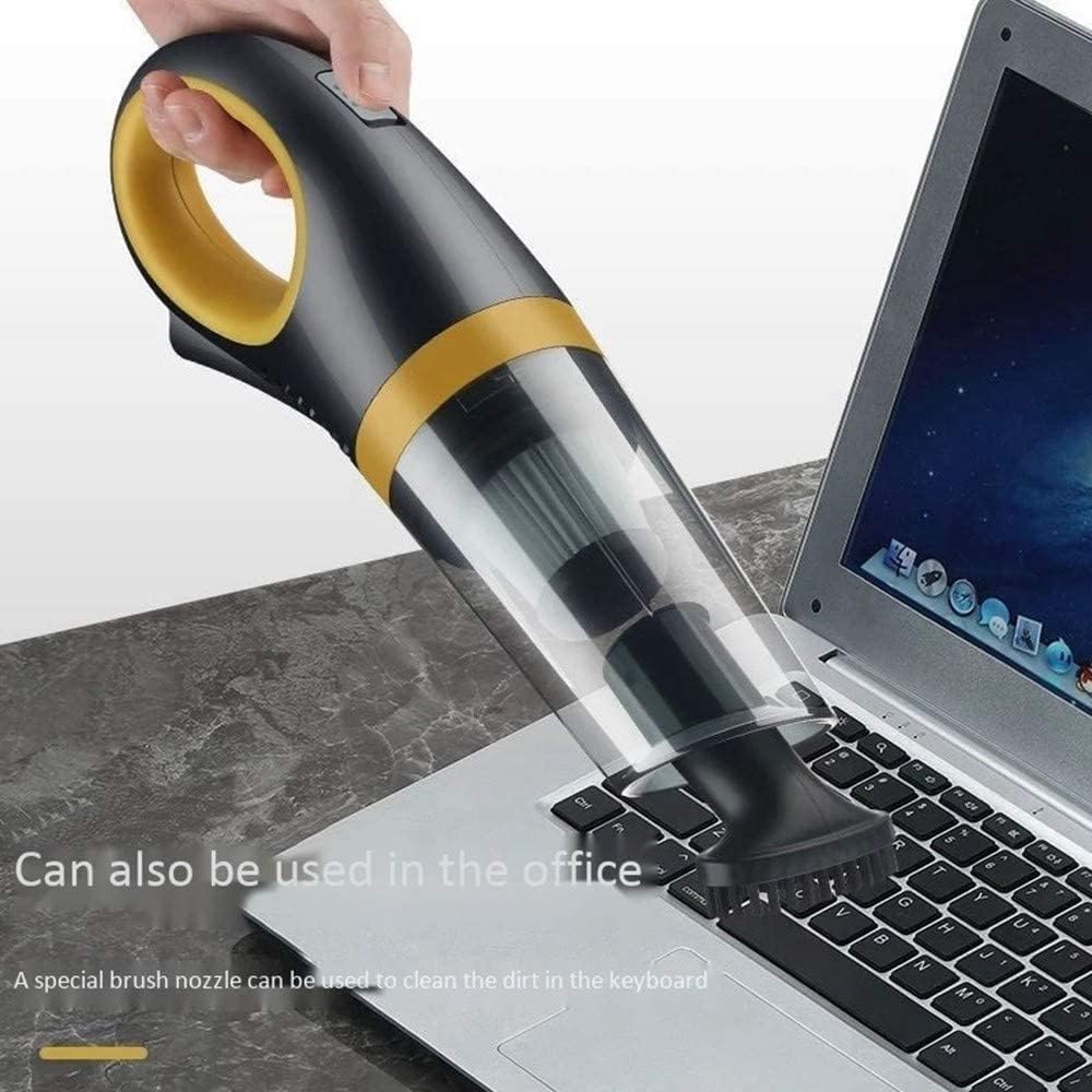 Handheld Vacuums Cordless, Washable HEPA Filter, 6000Pa Strong Suction Power, 120W High-Power Motor, Bass Operation, Charging Via USB, Dual-use for Home and Car(Yellow)