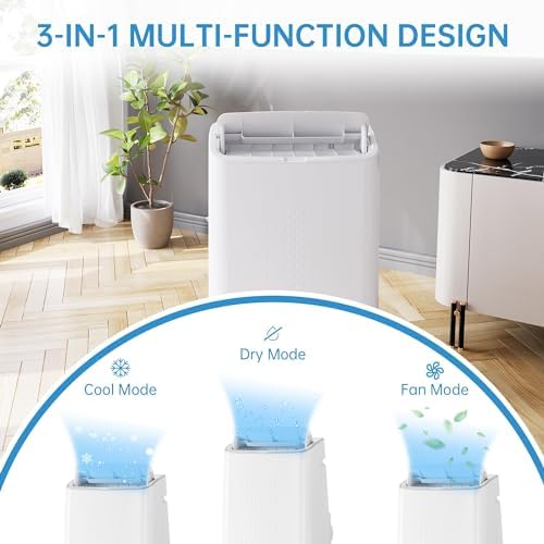 14000 BTU Portable Air Conditioners Cools Up to 750 Sq.Ft, 3 in-1 Free Standing Cooling AC Unit with Fan & Dehumidifier, Includes Remote Control & Window Kit, Smart/Sleep Mode, Auto Swing, 24H Timer