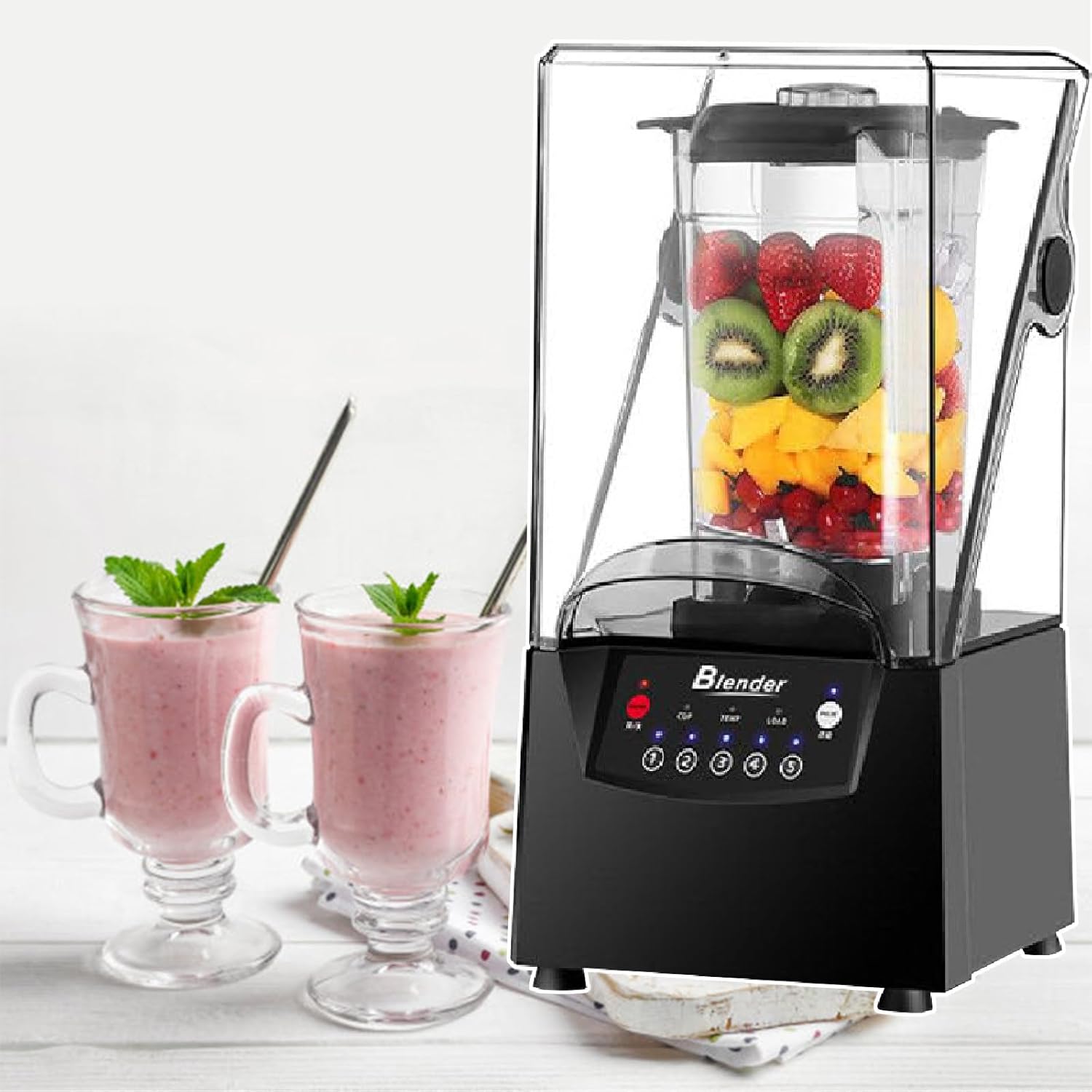 10L(70oz) Commercial Blender with 6-Blade Blade for No Dead Ends Mixing, Heavy Duty Blender with Strong and Quiet Professional-Grade Power, Countertop Blender,220V