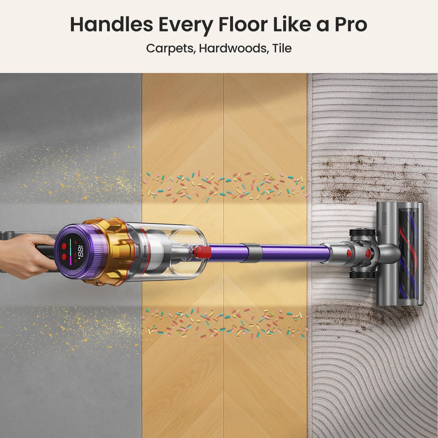 Xlife Cordless Vacuum Cleaner, 550W 48KPA Stick Vacuum Cleaners for Home, Wireless Vacumm with Self-Standing, Anti-Tangle Brush for Hardwood Floor/Carpet/Pet Hair-P12