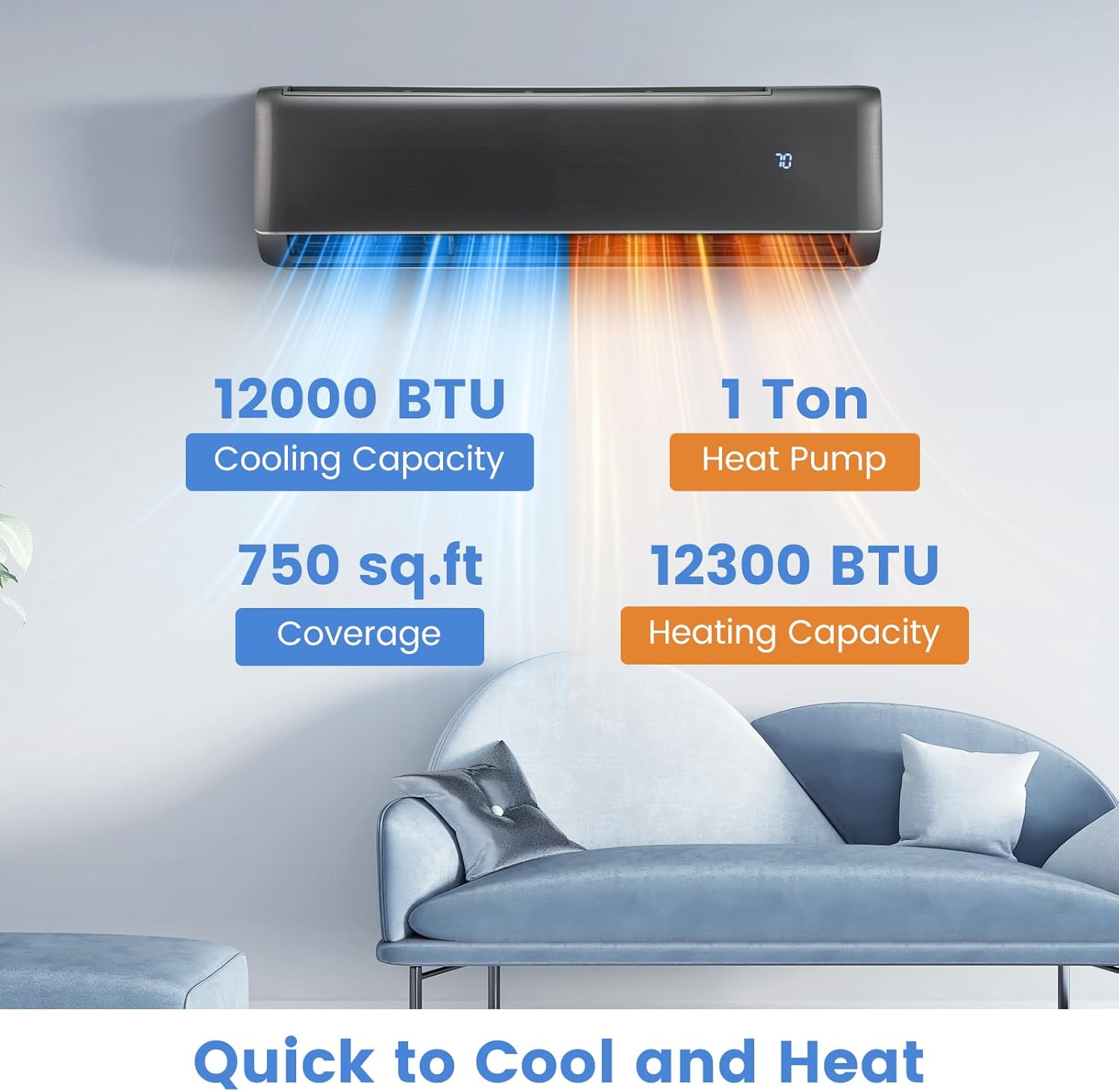 DORTALA 12000 BTU Mini Split Air Conditioner & Heater, 21 SEER2 208-230V Pre-Charged Inverter Heat Pump System, Wall Mounted Ductless AC Unit with Remote