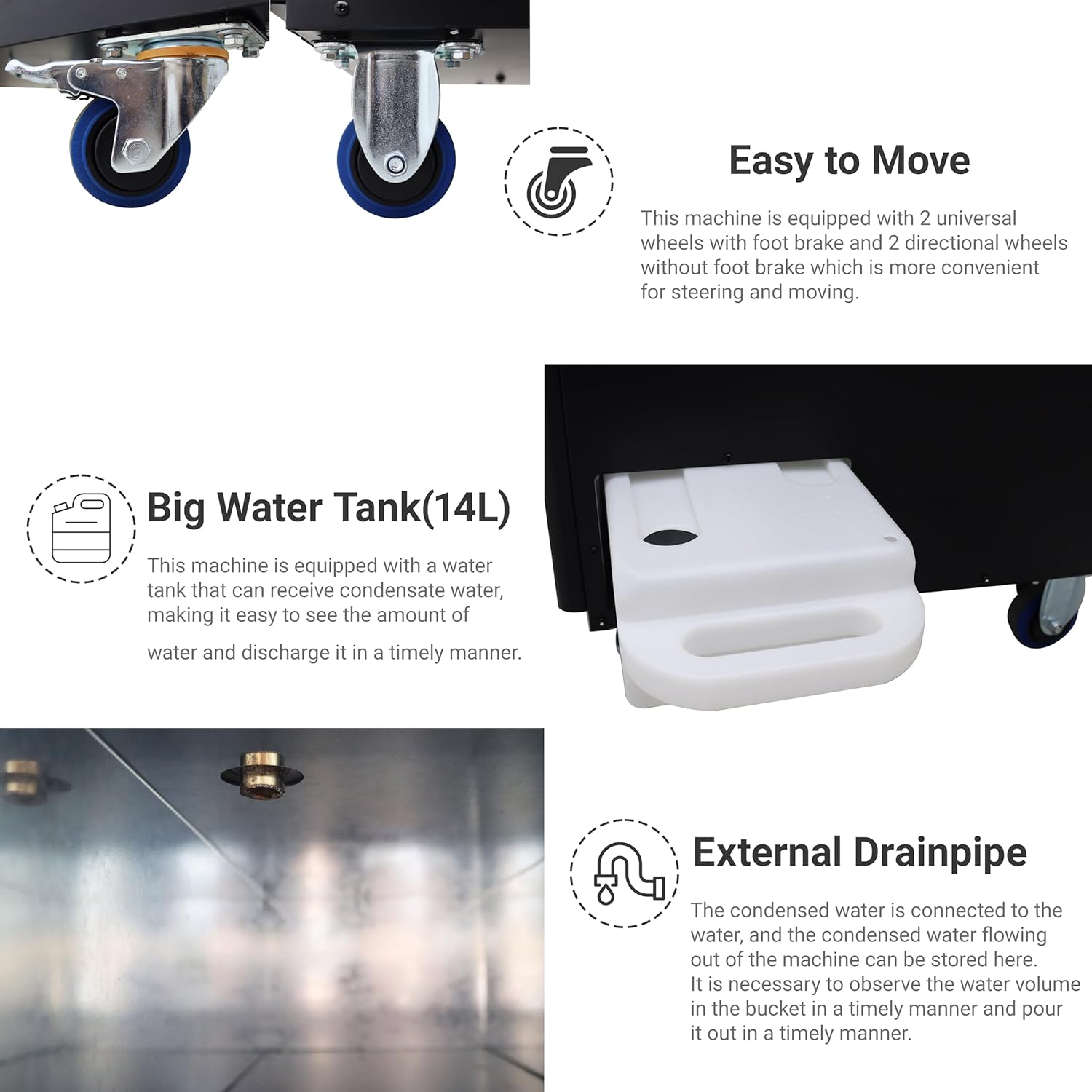 Industrial Air Conditioner 22500BTU/H Portable Air Conditioner Industrial Grade with 3.4Gal Water Tank Portable Mobile Spot Cooler Three-Duct 2.5KW 220V