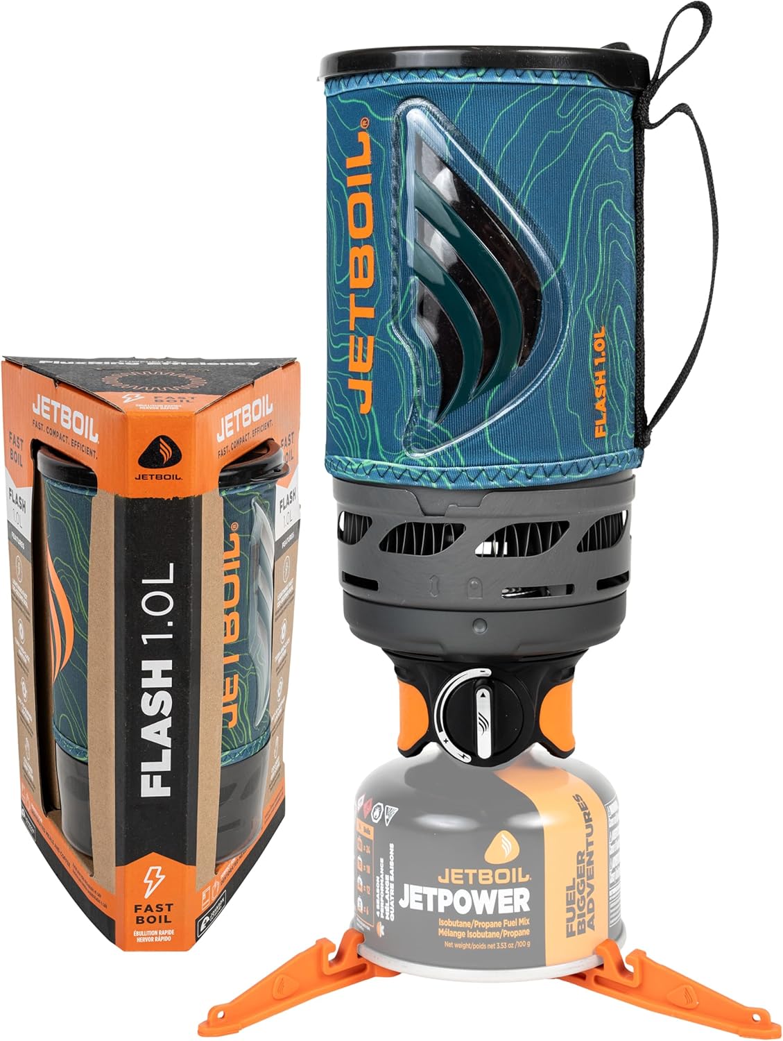 Jetboil Flash 1.0L Portable Fast Boil Stove for Camping and Backpacking with 1-Step Auto Ignition, New for 2025, Propane/Isobutane Burner with Cooking Cup