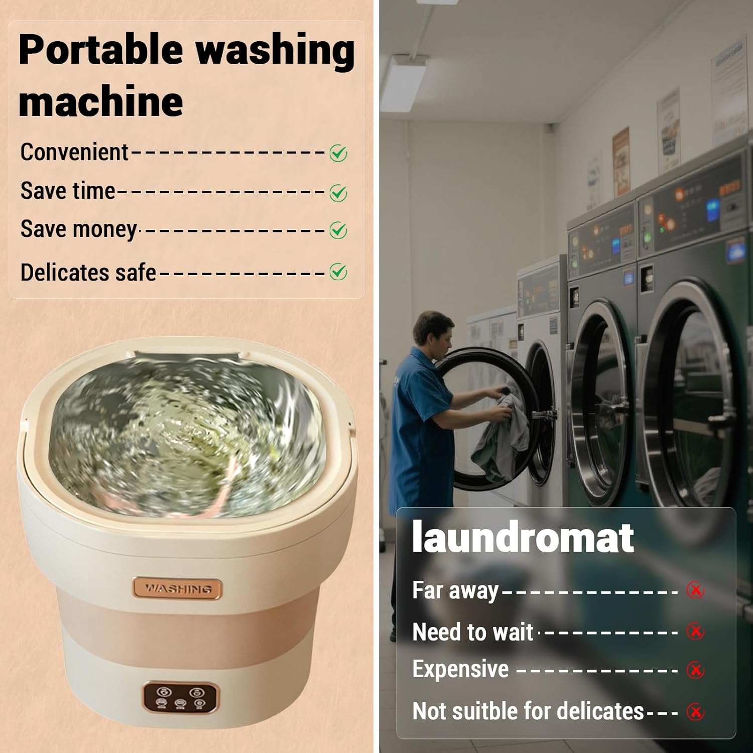 Portable Washing Machine, Mini Washer 12L Upgraded Large Capacity Foldable Washer Deep Cleaning of Underwear Small Baby Clothes Suitable for Apartments Dormitories Hotels
