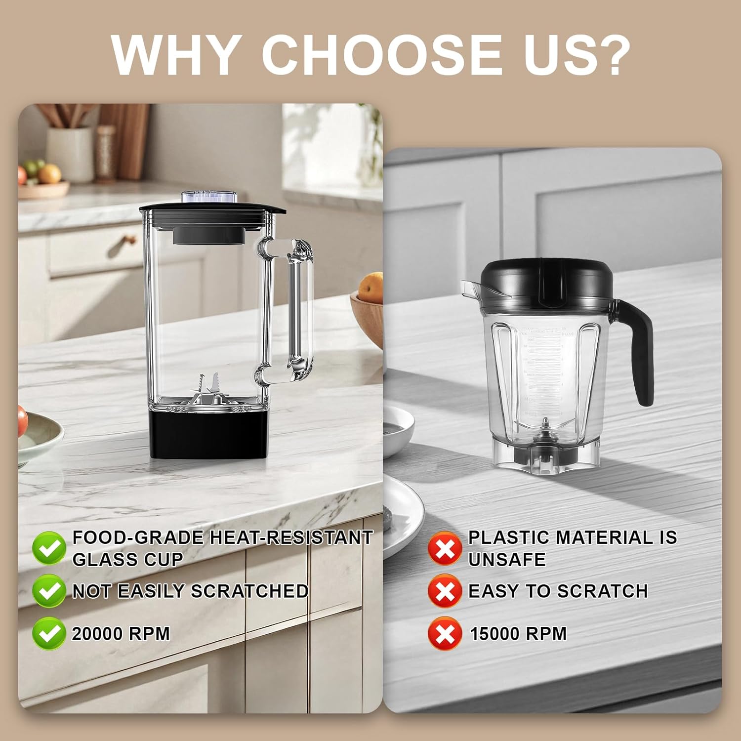 Glass Blenders for Kitchen with 750W, 54Oz. Countertop Blender Glass Jar Food Processor Combo, BPA-Free Blender for Smoothies, Ice Crush,Nuts, Frozen Drinks and Fruits (Black)