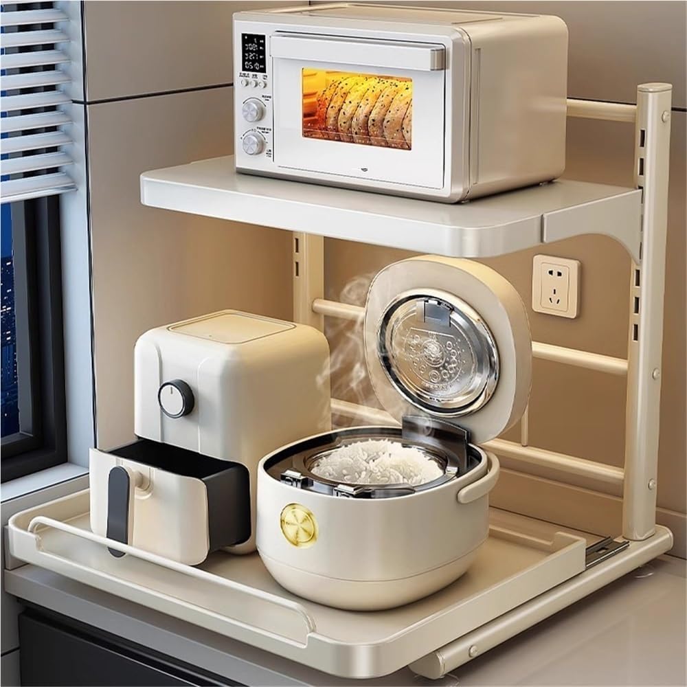 Pull-Out Microwave Stand, Multifunctional Storage Rack for Microwave, Oven and Small Appliances, Kitchen Countertop Organizer, Microwave Shelf, Countertop Organizer(53cm/20.9in)