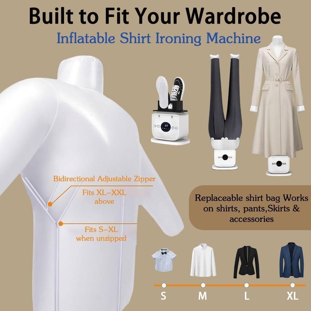 Upgraded Automatic Hot Air Dryer & Iron – 2-in-1 Clothes Dryer and Hands Frees Wrinkle Remover for Shirts & Pants-Gentle on All Fabrics - 8 Minutes Quick Ironed Dry for Shirts, Pants, Jackets & Shoes