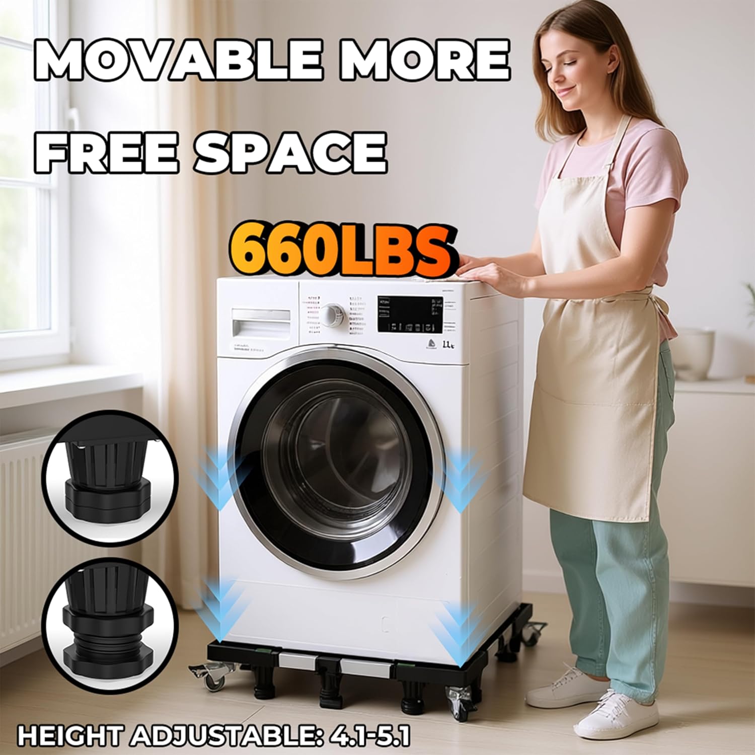 Mini Fridge Stand with Wheels, Adjustable Appliance Dolly Base 16