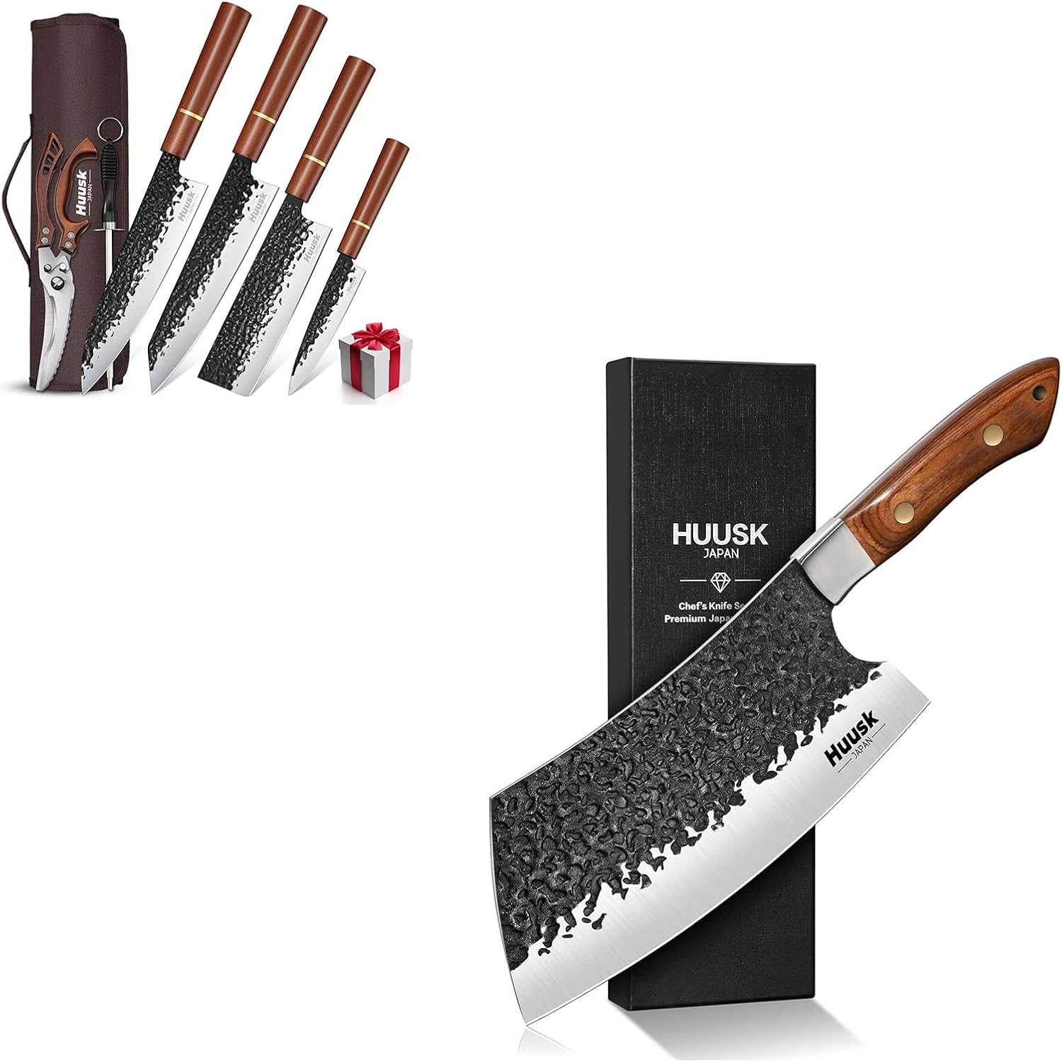 Huusk Cleaver Knife Bundle with Japanese Knife Set of 6