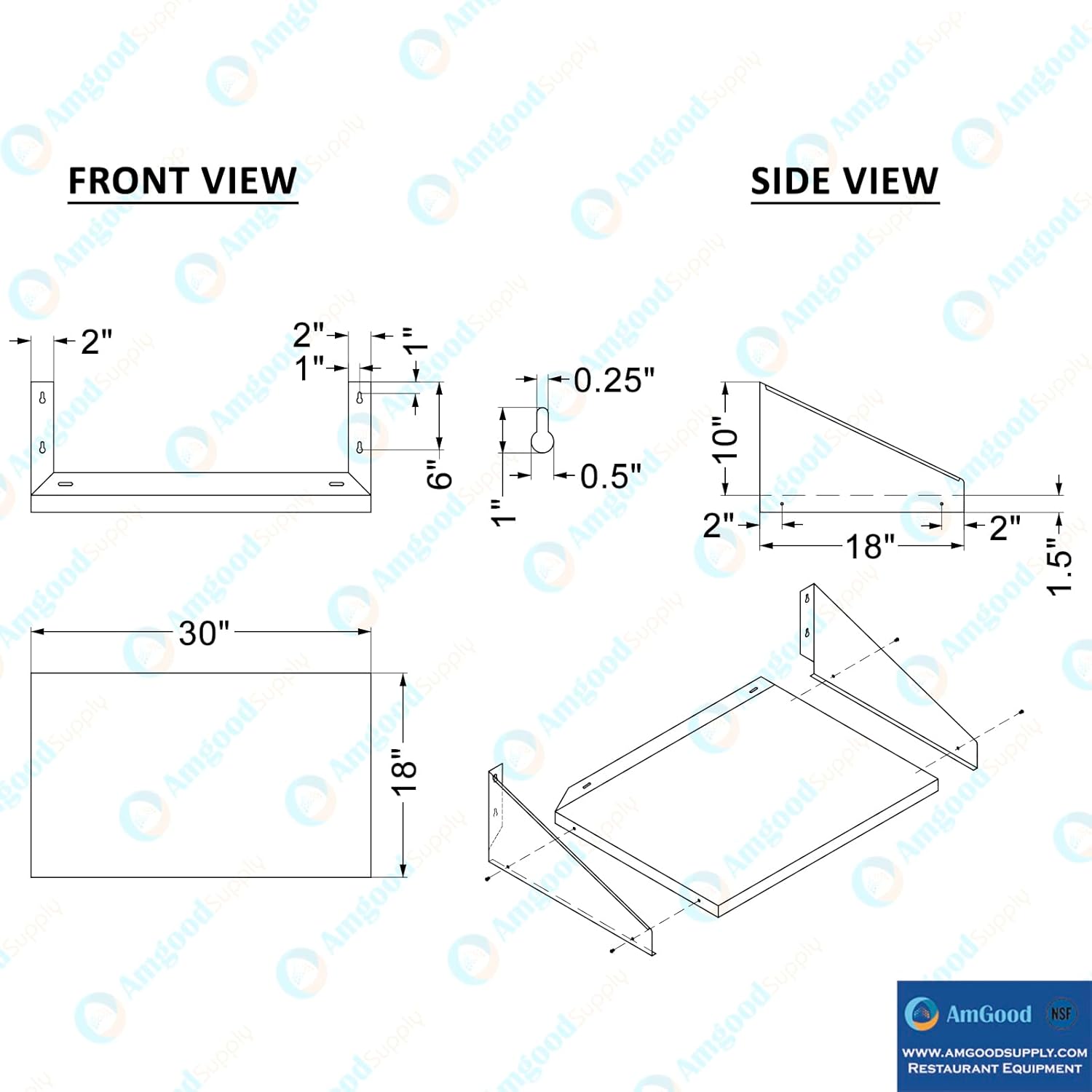 AmGood Stainless Steel Microwave Shelf | NSF Certified | Appliance Shelf | Heavy Duty | Commercial Grade | Wall Mount | Silver (30