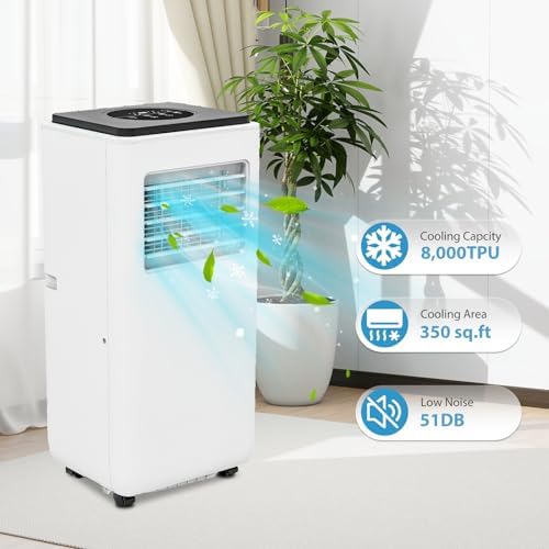 Portable Air Conditioner, 8000 Btu Air Conditioner With Remote Control,Quiet Ac Unit With Cool, Dehumidifier & Fan Mode, 24 Hour Timer,3-1-Pac-8000 Portable Air Conditioner, White