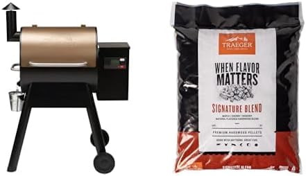 Pro 575 Wood Pellet Grill and Smoker, Bronze with Signature Blend Pellets 18 lb Bag